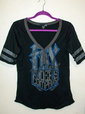 Black Fox Racing Company Graphic V-Neck Tee Shirt Jersey Style
